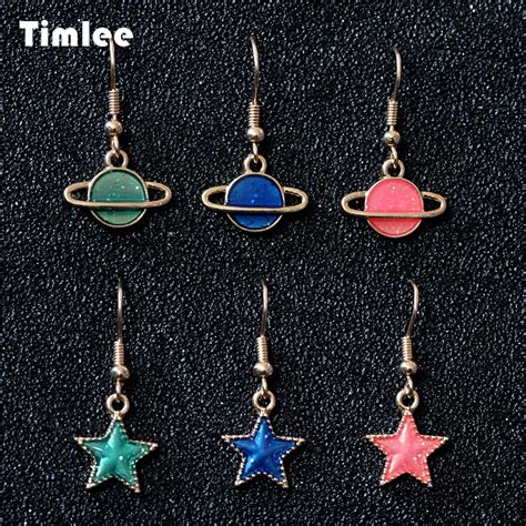 timlee e253 free shipping new cute planet star drop earrings sweet jewelry wholesale drop