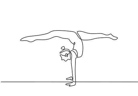 One Line Drawing Of Woman Doing Handstand Young Cute Girl Doing