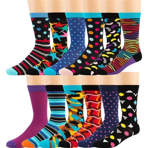zeke mens cotton dress socks 12 pack funky colorful crew socks fashion patterned fun striped
