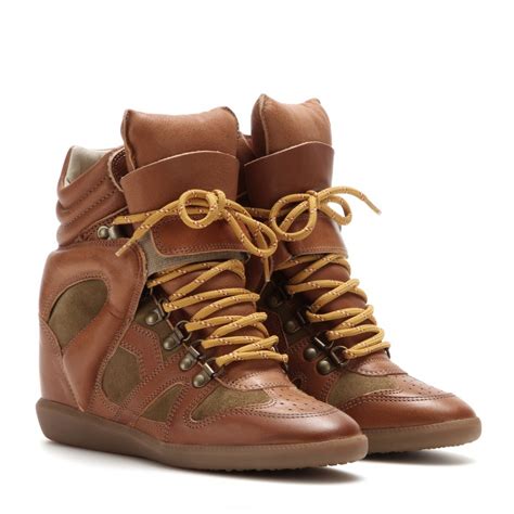 Price 80 Isabel Marant Buck Leather And Suede Brown Womens Wedge Sneakers For Sale Best