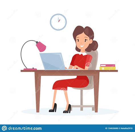 Vector Illustration Concept Of Business Woman Happy Woman Is Working