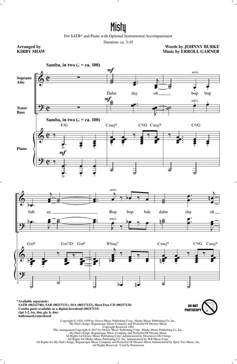 Kirby Shaw Misty Sheet Music Notes Download Printable Pdf Score 184793