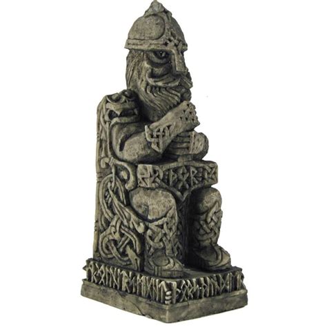 Seated Thor With Hammer Norse God Statue Wood Finish Celtic God