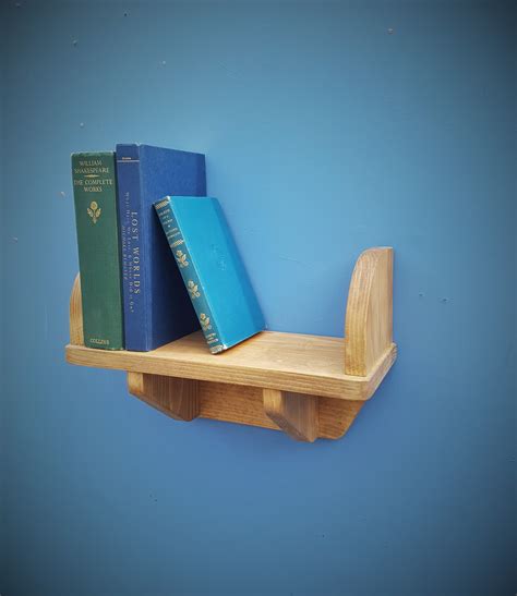 Small Wooden Wall Shelf With Book Ends And Wood Brackets 44 Cm Etsy