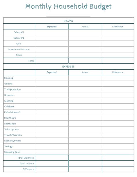 Free Printable Household Budget Tracker And Template