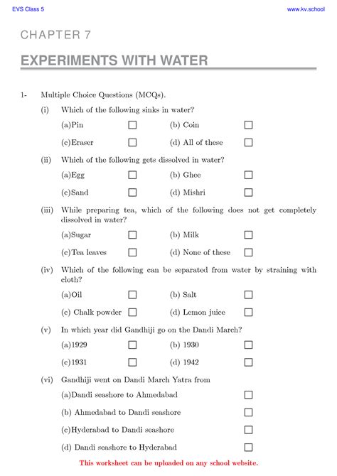 Exp With Water Class 5 Evs Worksheet Page 50 7experiments With Water