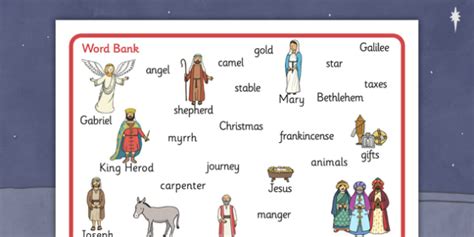 Parker leaves to buy glue to fix the leg lamp, what are the only words he can manage to say? Nativity Word Bank - Nativity, Christmas, xmas, Word mat ...