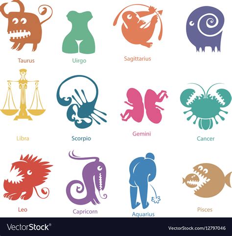 Set Funny Zodiac Signs Royalty Free Vector Image