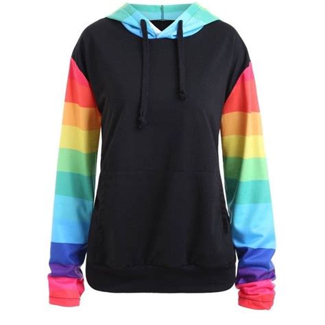 Black 5xl Plus Size Rainbow Stripe Raglan Sleeve Hoodie 14 Liked On