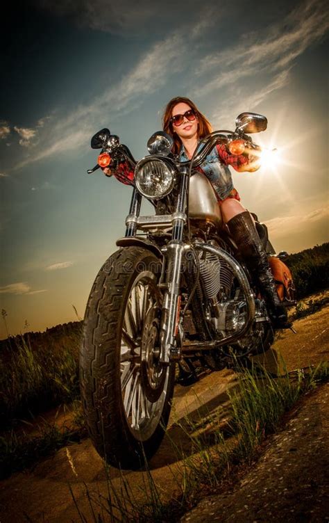 Biker Girl Sitting On Motorcycle Stock Photo Image 31623358