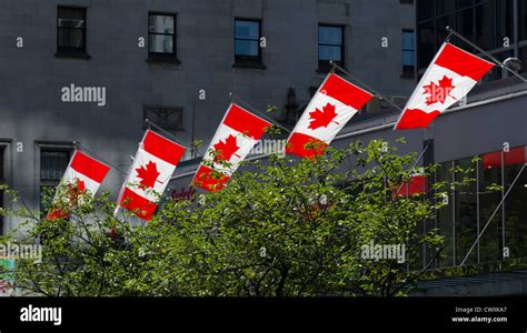 Kanadische Flaggen In Vancouver Kanada Stockfotografie Alamy