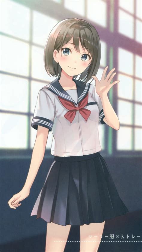 Download 640x1136 Anime Girl School Uniform Smiling