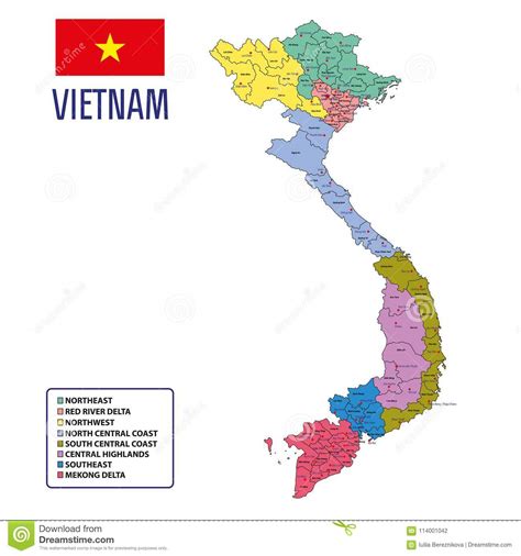 Politische Vektorkarte Vietnams Mit Regionen Vektor ...