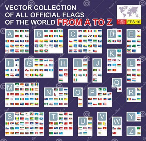Set Of 297 Flags Of The World Sovereign States With Names In