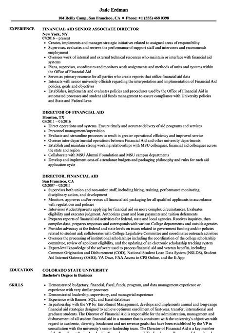 Knowledge of general accounting and bookkeeping practices, as well as a strong work. Financial Aid Director Resume Samples | Velvet Jobs