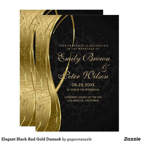 Elegant Black And Gold Damask Invitation | Zazzle.com | Damask invitations, Damask, Invitations
