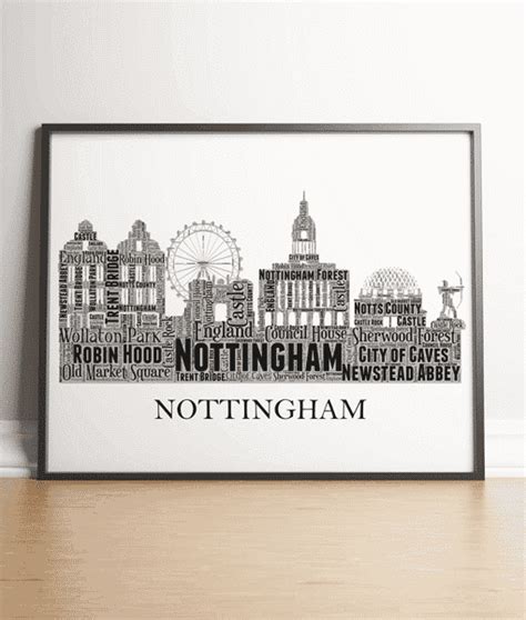 Personalised Nottingham City Skyline Word Art Picture Frame Abc Prints