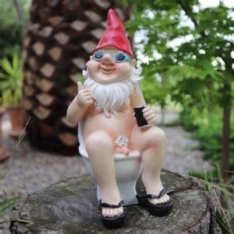 Garden Gnome Naked Nude Gnomes On Toilet Drinking Naughty Garden Ornament Cm EBay