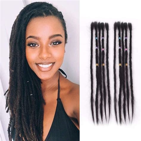 Dsoar Straight Hair Dreads Women Dreadlocks Extensions Human Hair 20pcs Natural Black 20 Inch