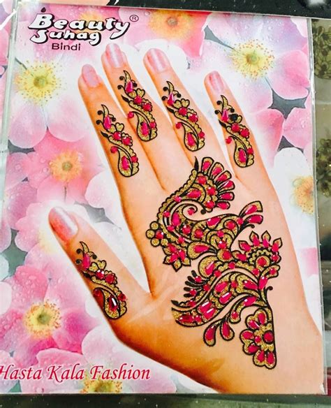 4 Cards Silver Maroon Shimmer Mehndi Hand Sticker Tattoo Ethnic India 2463893