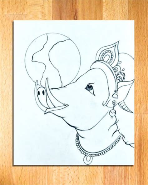 How To Draw Lord Vishnu In Varah Avatar Easy Drawing Of Lord Varah