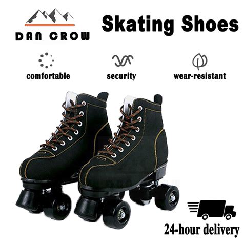 【one Year Warranty】 Adult Roller Skates Double Row Cowhide Fabric And Pu Leather Material Roller