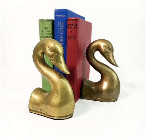 Vintage Brass Bookends Pair Of Solid Brass Swan Bird Made In Korea