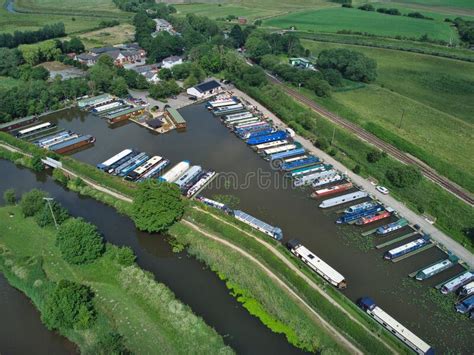 Aerial View Of The Canal Boat Marina Basin Moorings For Narrowboats And