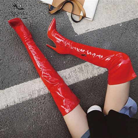 sexy mirror leather thigh high boots women high heels over the knee boots for women point toe