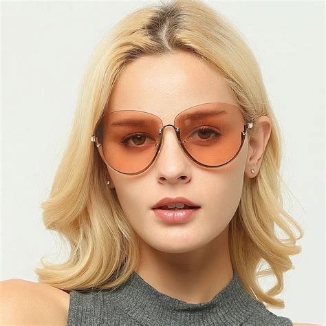 New Large Round Sunglasses Women Semi Rimless Light Color Oversized Eyewear Lady Sun Glasses