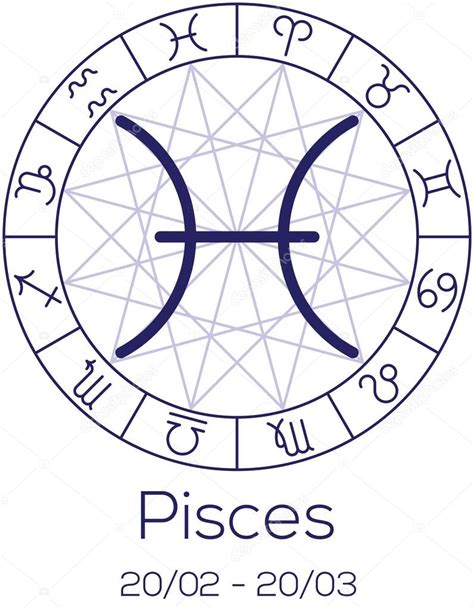 Zodiac Sign Pisces Astrological Symbol In Wheel Stock Vector Image