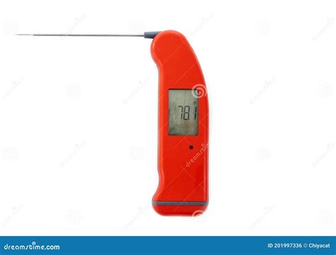Closeup Of A Red Electronic Meat Thermometer Stock Photo Image Of