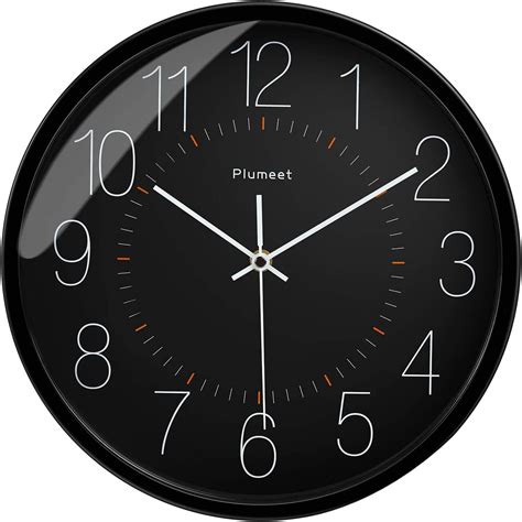 Plumeet Silent Wall Clock 12 Inches Non Ticking Quartz Black Clocks
