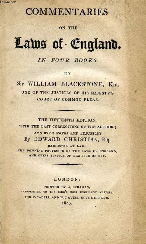 Commentaries On The Laws Of England In Four Books First Book By Blackstone Sir William