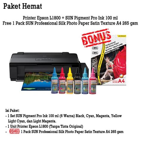 Epson ultra premium photo paper glossy (l1800) 20 sheets. Jual Printer Epson L1800 & Tinta SUN Pigment Pro 100 ML ...
