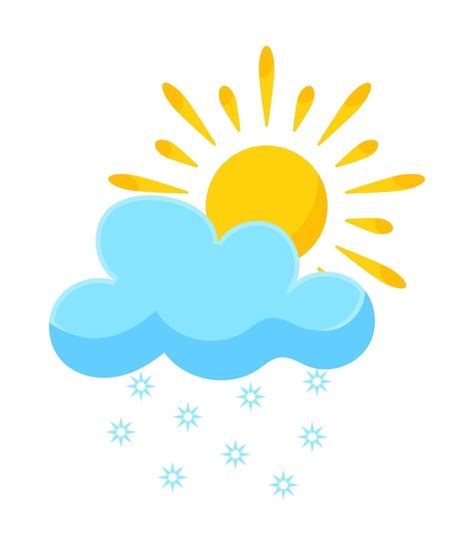 Premium Vector Sun Blue Snowy Cloud And Falling Snowflakes Weather