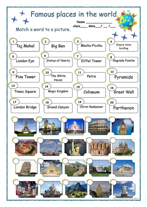 Famous Places In The World Worksheet Free Esl Printable