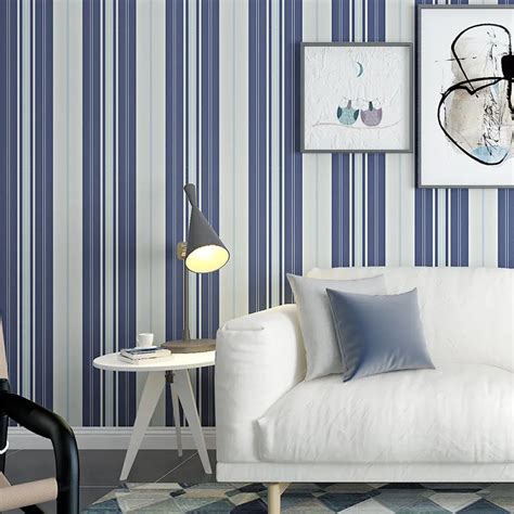 Beibehang Blue Horizontal And Vertical Stripes Wallpaper Simple