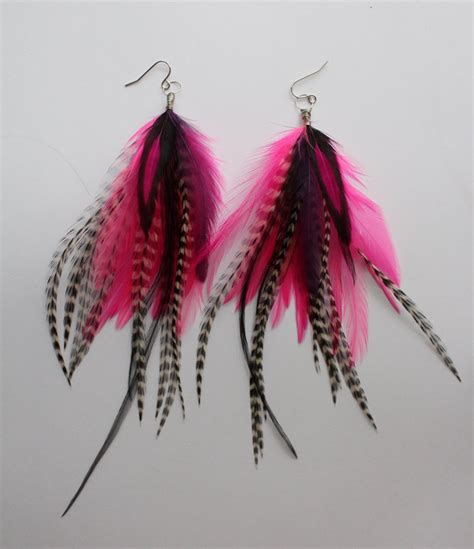 Magenta Madness Long Feather Earrings By Ferrindeloach On Etsy 1000 Feather Earrings Etsy