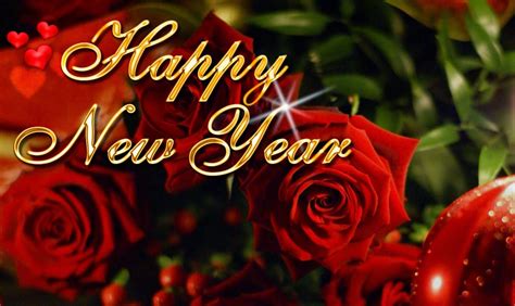 Happy New Year Wish In Red Flower Happy Valentines Day Roses
