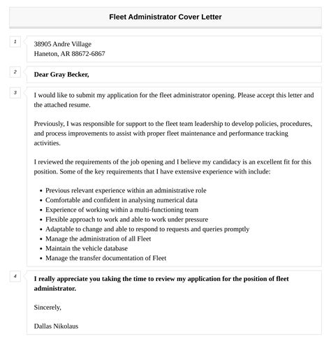 Fleet Administrator Cover Letter Velvet Jobs