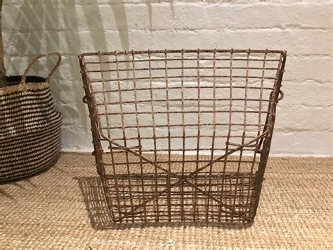 Large Vintage Industrial Wire Basket With Handles Fab Log Etsy