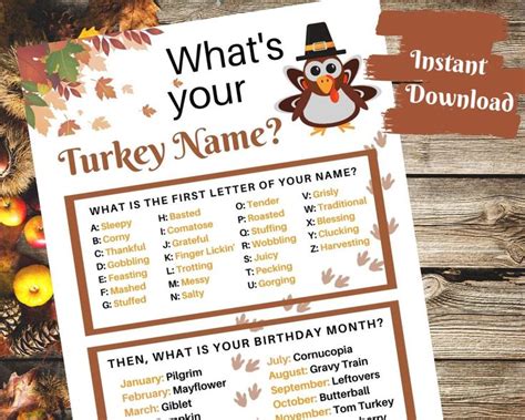 If that looks like the name of one of the main languages of india, that's because it is. Thanksgiving Party Game, Whats Your Turkey Name Game, Turkey Day Party Game, Friendsgiving Decor ...