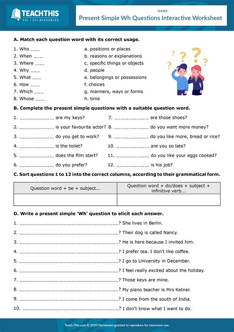 Esl Present Simple Wh Questions Interactive Worksheet Online Reading