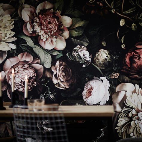 Dark Floral Ii Black Saturated Xl 200 Wallpaper Vintage Flowers