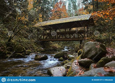 Old Wooden Bridge Over A Creek In Autumn Stock Image Image Of Bridge