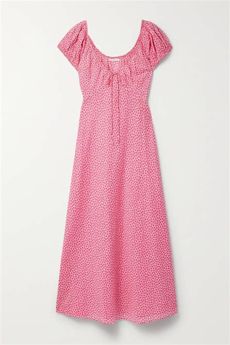 Doen Sofia Floral Print Organic Cotton Midi Dress In Pink Modesens