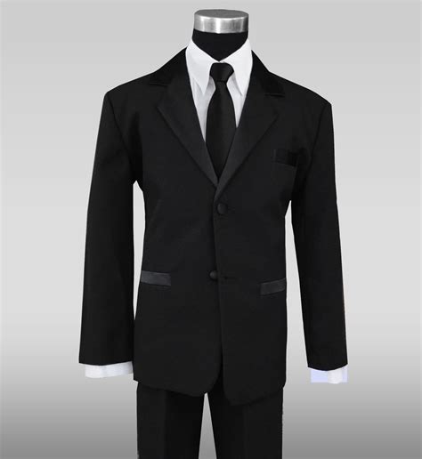 Formal Tuxedo Suit For Kids With Long Neck Tie In Black