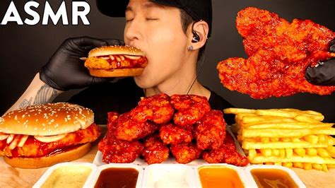 ASMR SPICY CHICKEN SANDWICH SPICY CHICKEN TENDERS FRIES MUKBANG No Talking EATING SOUNDS