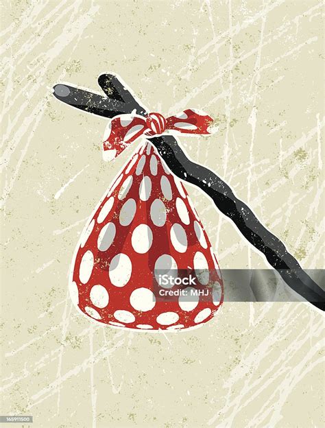Red And White Spotted Hanky Tied To A Stick Stock Illustration Download Image Now